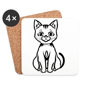 Chat Noir Noir T-shirt chat Cadeau - Dessous de verre (lot de 4) - blanc - Devant