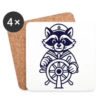 Waschbär-Kapitän am Ruder - Untersetzer (4er-Set) - Weiß - Vorne