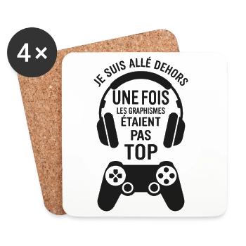 Je suis allé dehors une fois Humour gamer rétro - Dessous de verre (lot de 4) - blanc - Devant