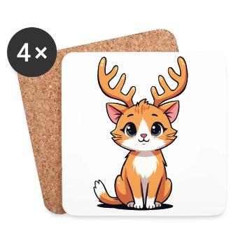 Reindeer Cat - Coasters (set of 4) - white - Front