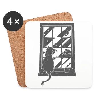Katze Kaffee Grafik Kunst - Untersetzer (4er-Set) - Weiß - Vorne