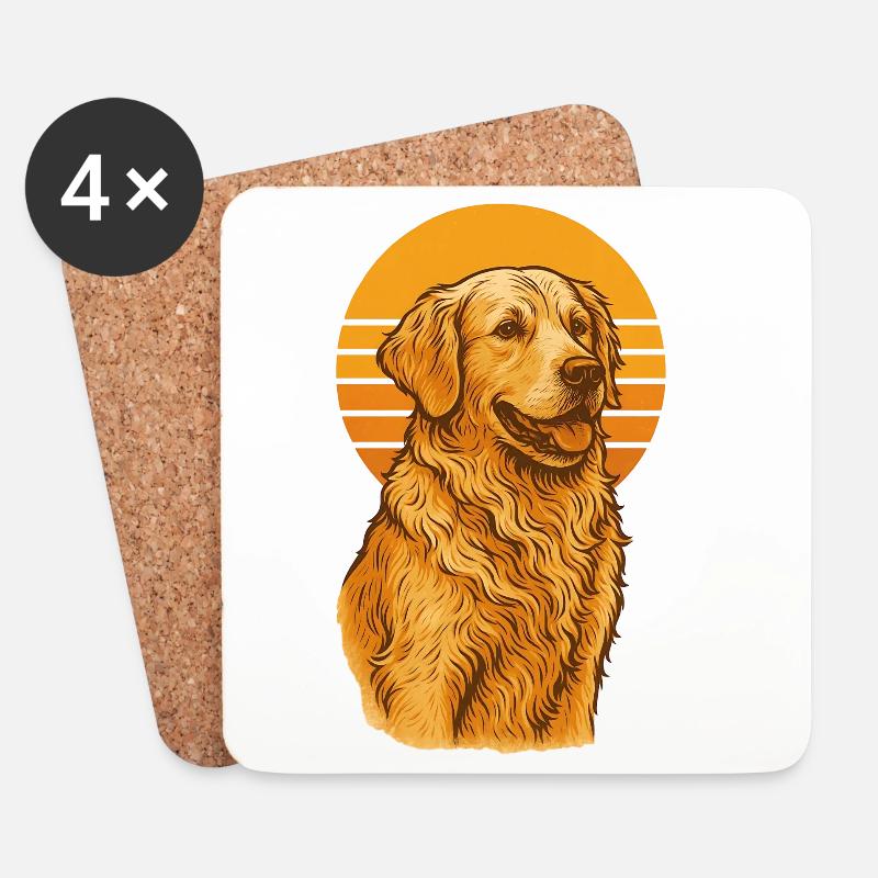 Golden Retriever Retro - Untersetzer (4er-Set) - Weiß