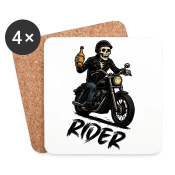Skelettbiker mit Flasche - Untersetzer (4er-Set) - Weiß - Vorne