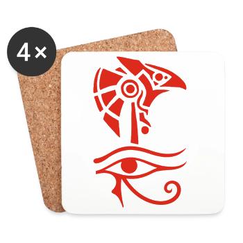 Dieu égyptien et oeil d'Horus (rouge) - Dessous de verre (lot de 4) - blanc - Devant