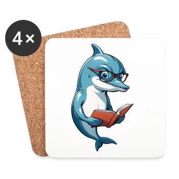 Clever dolphin with book - Coasters (set of 4) - white - Front