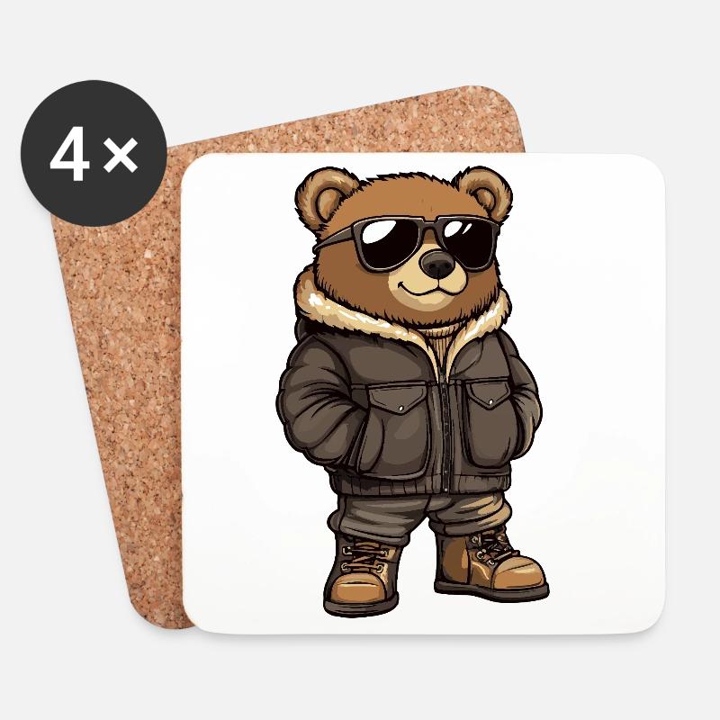 Bär Cool Winter - Untersetzer (4er-Set) - Weiß