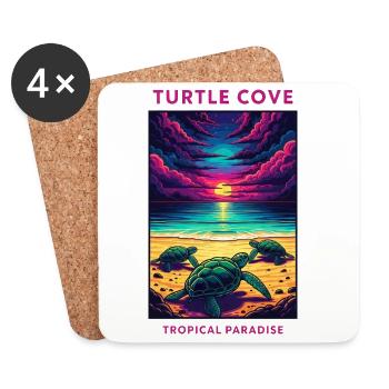 Paradis des Bahamas Coucher de soleil Tortue Livre - Dessous de verre (lot de 4) - blanc - Devant
