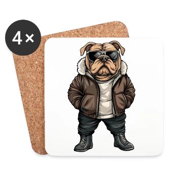 Bulldog Hund Cool Winter - Untersetzer (4er-Set) - Weiß - Vorne