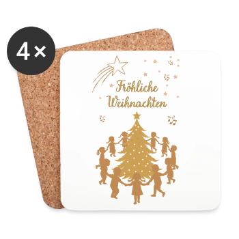 Fröhliche Weihnachten tanzende Kinder Tannenbaum - Untersetzer (4er-Set) - Weiß - Vorne