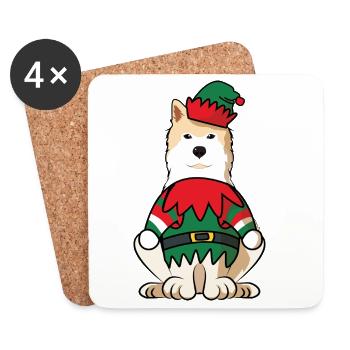 Hokkaido Dog Elf Costume Adorable Christmas Oufit - Coasters (set of 4) - white - Front