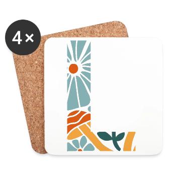 Lettre l fleurs groovy idée cadeau  - Dessous de verre (lot de 4) - blanc - Devant