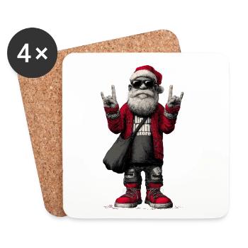 Père Noël à bascule avec des lunettes de soleil - Dessous de verre (lot de 4) - blanc - Devant