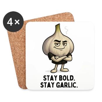 Knoblauch Bleib Stark Karikatur  - Untersetzer (4er-Set) - Weiß - Vorne