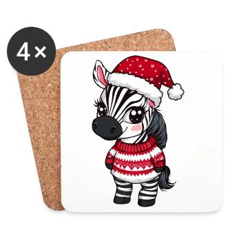 Zebra Weihnachten Xmas - Untersetzer (4er-Set) - Weiß - Vorne