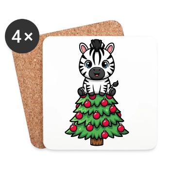 Süßes Zebra Weihnachtsbaum Cartoon Heiligabend - Untersetzer (4er-Set) - Weiß - Vorne