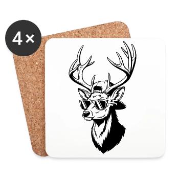Hipster Hirsch mit Sonnenbrille - Untersetzer (4er-Set) - Weiß - Vorne
