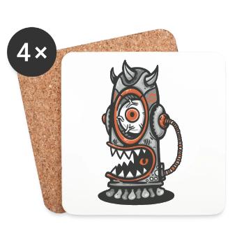 Mechanisches Monster mit orangefarbenem Auge - Untersetzer (4er-Set) - Weiß - Vorne