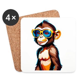 Singe coloré avec des lunettes de soleil rétro - Dessous de verre (lot de 4) - blanc - Devant