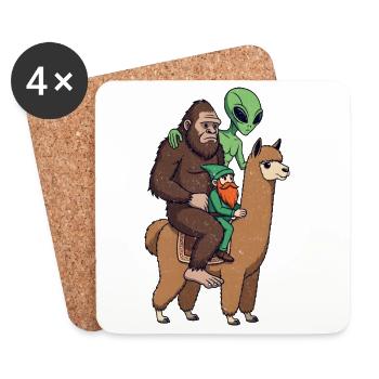 Sasquatch Elf Alien auf Lama - Untersetzer (4er-Set) - Weiß - Vorne