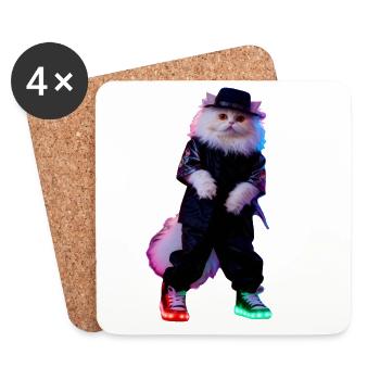 Funny Cat Catssidy danse sur la chanson Bang A Bob - Dessous de verre (lot de 4) - blanc - Devant