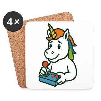 Niedliches Einhorn-Gamer-Maskottchen mit Joystick - Untersetzer (4er-Set) - Weiß - Vorne