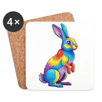 Colorful Rabbit Rainbow Pop Art Watercolor - Coasters (set of 4) - white - Front
