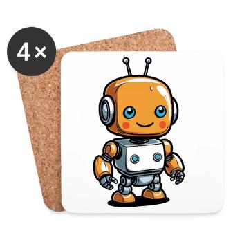 Kawaii Orange Roboter mit Headset - Untersetzer (4er-Set) - Weiß - Vorne