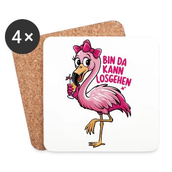 Party Flamingo with saying I'm here, let's go - Coasters (set of 4) - white - Front