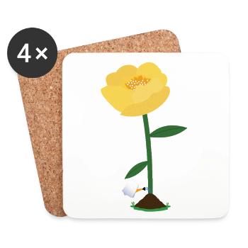 Gelbe Blume mit Geister-Gießkanne - Untersetzer (4er-Set) - Weiß - Vorne