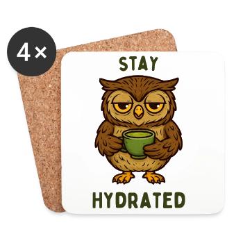 Stay Hydrogenated – Owl with Green Tea - Coasters (set of 4) - white - Front