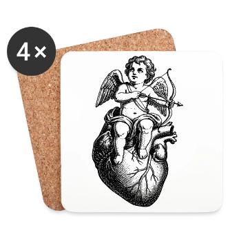 Ange vintage romantique sur cœur avec une flèche - Dessous de verre (lot de 4) - blanc - Devant