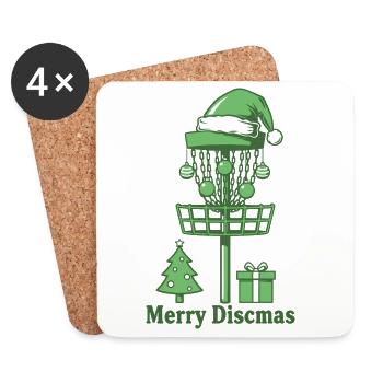 Merry Discsmas Disc Golf Basket Christmas Tree - Coasters (set of 4) - white - Front