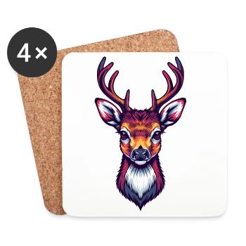 Tête de cerf Cool mignonne - Dessous de verre (lot de 4) - blanc - Devant
