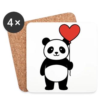 Panda avec ballon en cœur - Doux amour & Saint-Valentin - Dessous de verre (lot de 4) - blanc - Devant