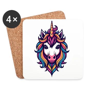 Regenbogen Einhorn Kopf - Untersetzer (4er-Set) - Weiß - Vorne