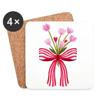 Watercolor Flowers with Bow - Coasters (set of 4) - white - Front