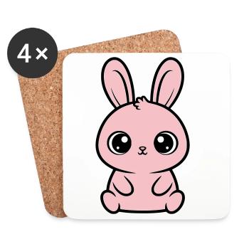 Kawaii Hase Rosa Große Augen Süß - Untersetzer (4er-Set) - Weiß - Vorne