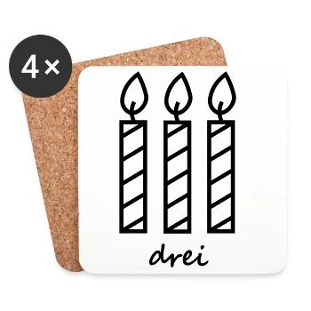 Birthday Three Candles - Coasters (set of 4) - white - Front