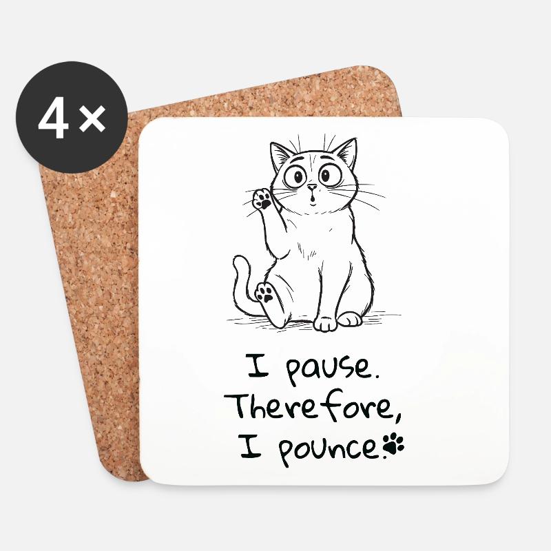 Pause & Pounce – Cat Lover Tee - Untersetzer (4er-Set) - Weiß