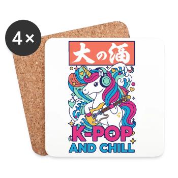 Niedliche Einhorn-K-Pop- und entspannte koreanische Musik-Anime - Untersetzer (4er-Set) - Weiß - Vorne