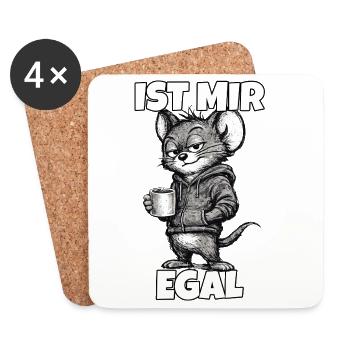 Ist mir egal – Maus mit Kaffee (Sarkasmus) - Untersetzer (4er-Set) - Weiß - Vorne