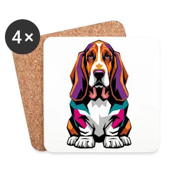 Colorful Basset Hound Dog - Coasters (set of 4) - white - Front