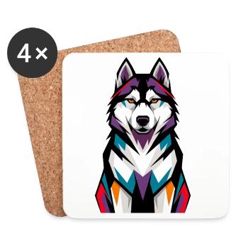 Chien Husky Coloré - Dessous de verre (lot de 4) - blanc - Devant