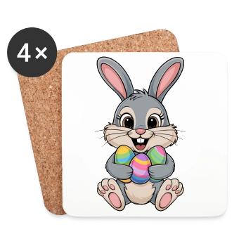 Funny Easter Bunny with Colorful Easter Eggs for - Coasters (set of 4) - white - Front