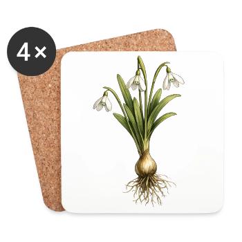 Perce-neige avec bulbe et racines - Dessous de verre (lot de 4) - blanc - Devant