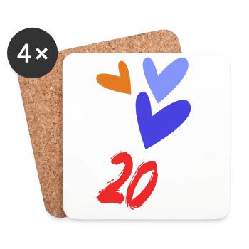 20. 20e ANNIVERSAIRE. ANNIVERSAIRE 20 ANS. 20 ANS. - Dessous de verre (lot de 4) - blanc - Devant