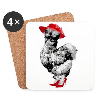 Fans de poulet - Coq - Coq - Poulet de soie - Bio - Dessous de verre (lot de 4) - blanc - Devant