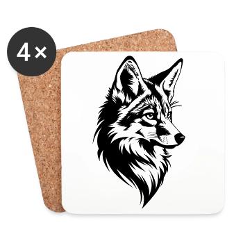 Style de tatouage réaliste Tête de renard - Dessous de verre (lot de 4) - blanc - Devant