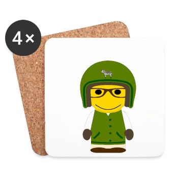 GEEKLEY Biker "College-Junge" - Untersetzer (4er-Set) - Weiß - Vorne