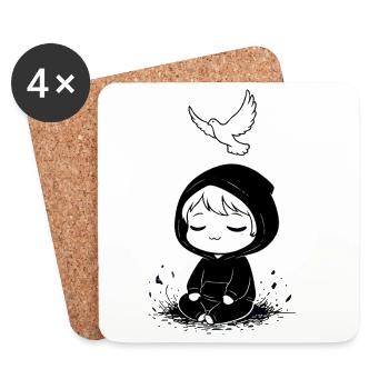 Enfant Hoodie Méditation Paix Colombe - Dessous de verre (lot de 4) - blanc - Devant